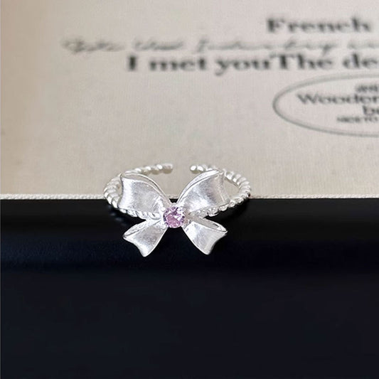 Pink Gem Bow Ring (Solid Silver)