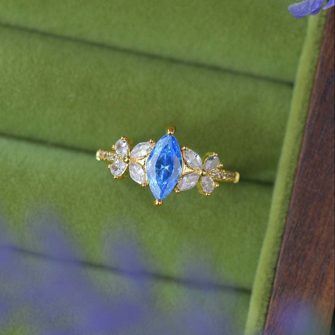 Azure Marquise Laurel Ring