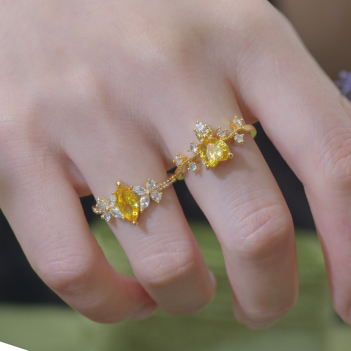 Citrine Heart Flourish Ring