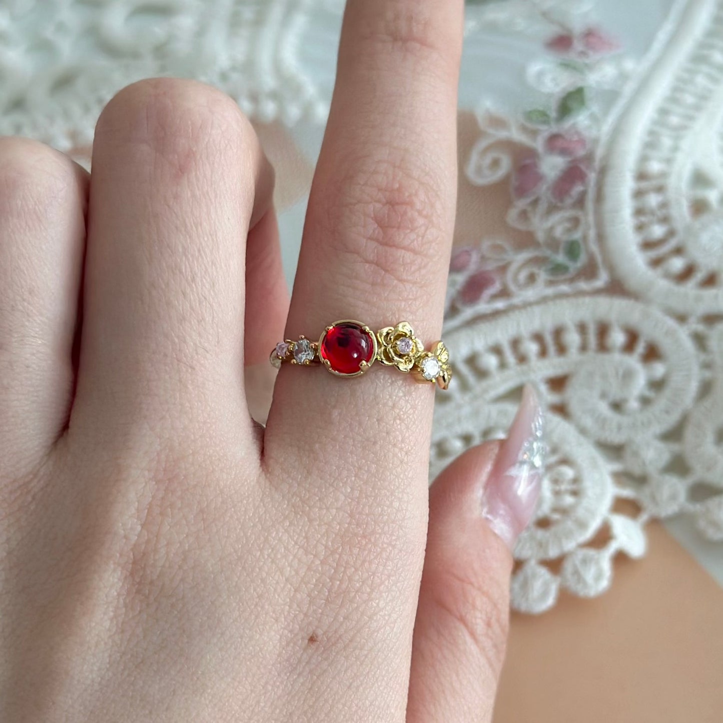[Clearance] Red Gem Rose Ring