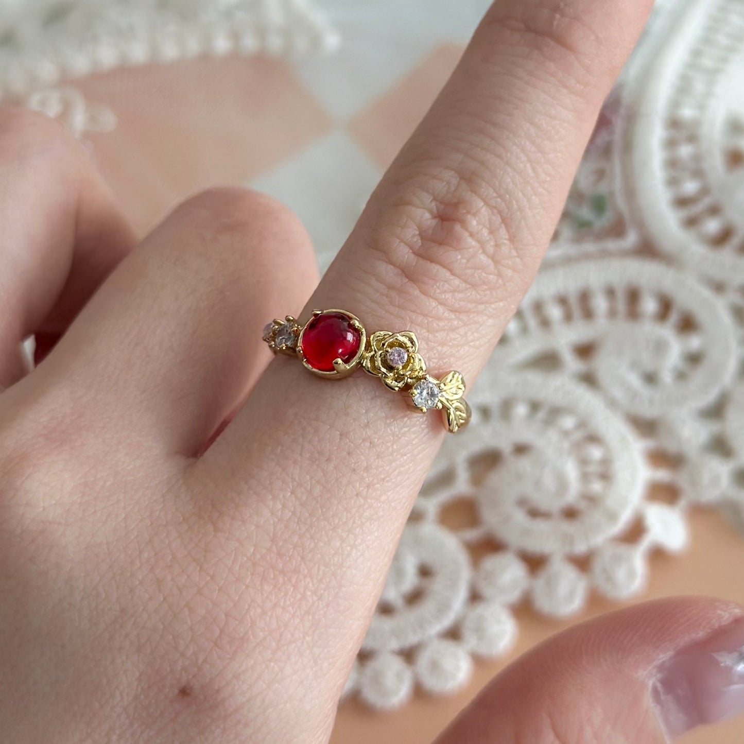 [Clearance] Red Gem Rose Ring