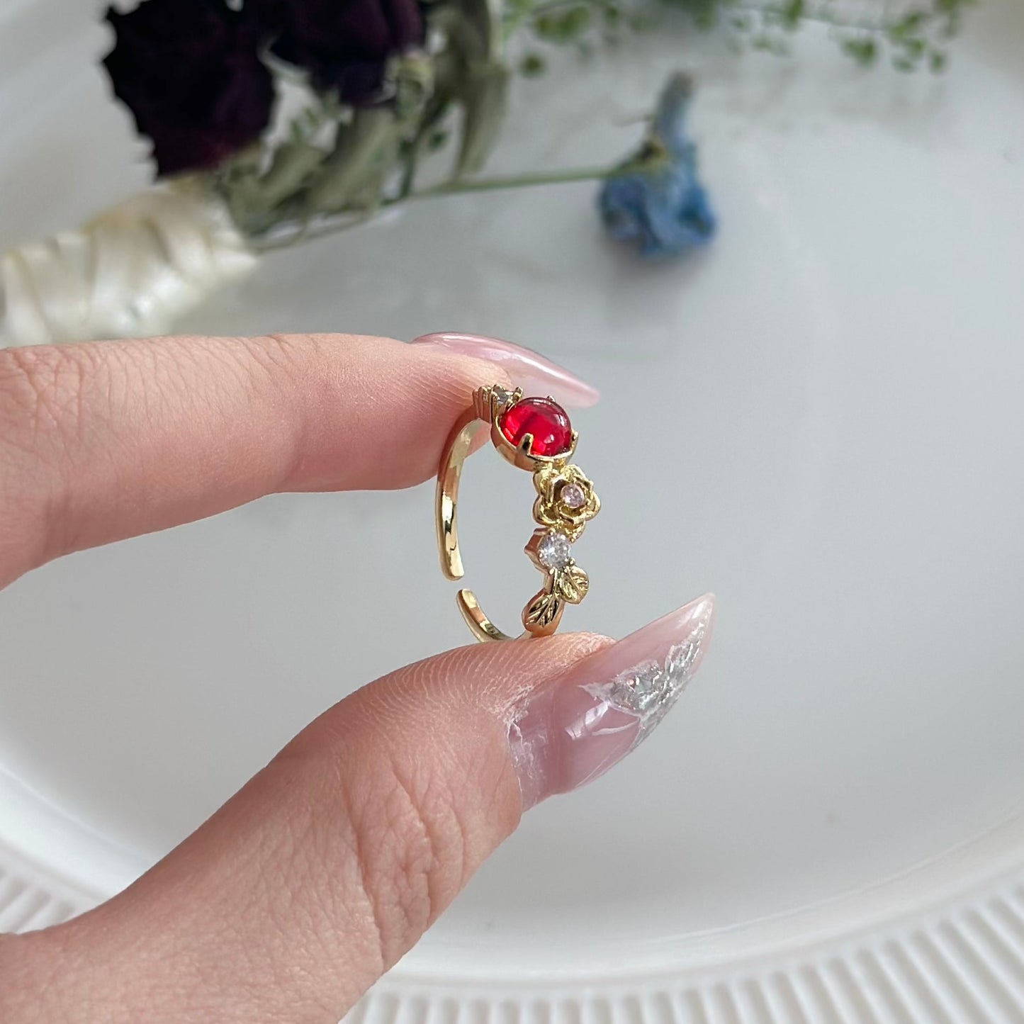 [Clearance] Red Gem Rose Ring