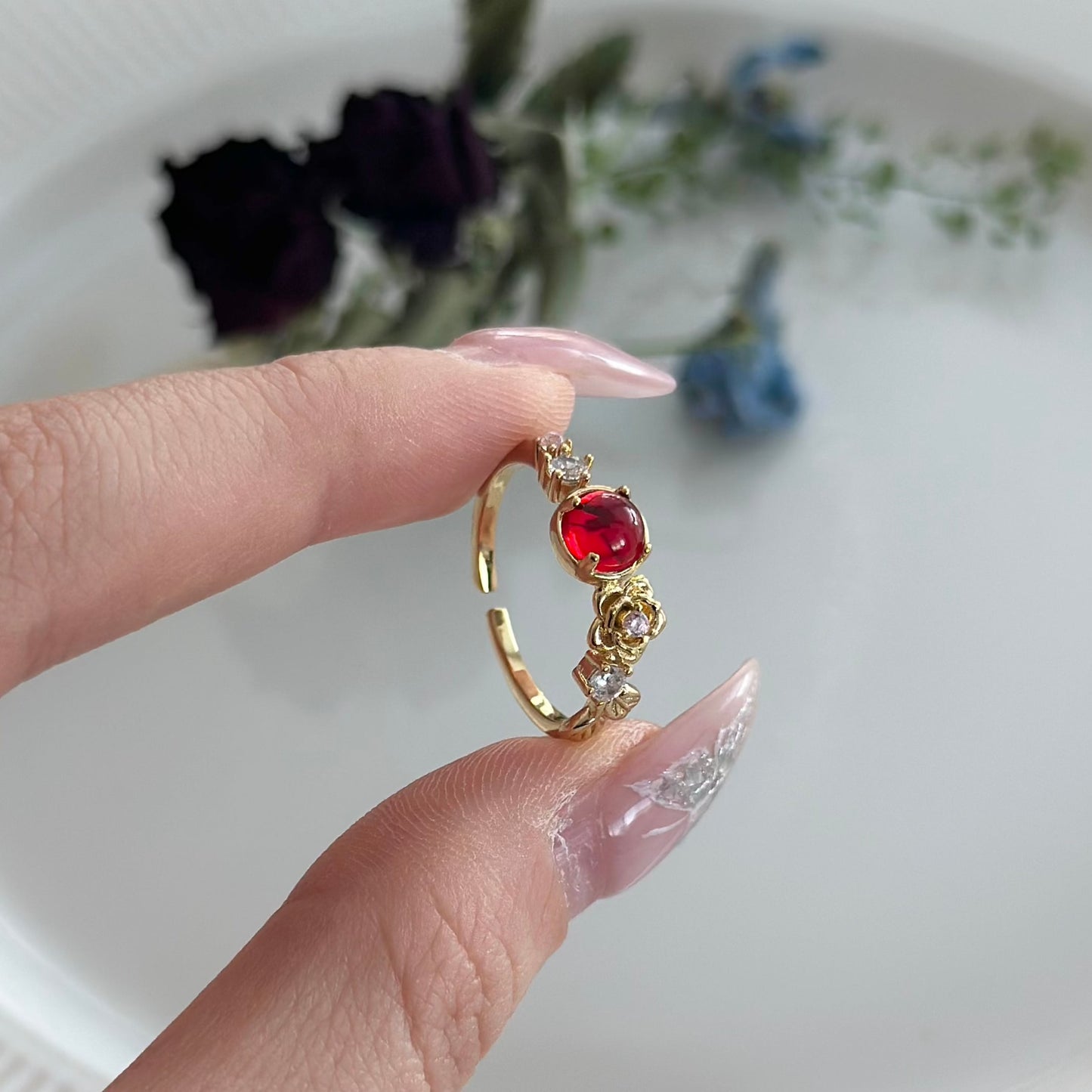 [Clearance] Red Gem Rose Ring