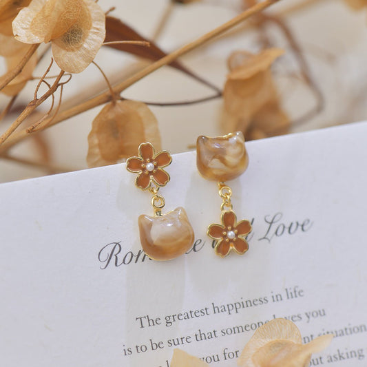 Amber Cat Earrings - Gold - Plated - Abbott Atelier