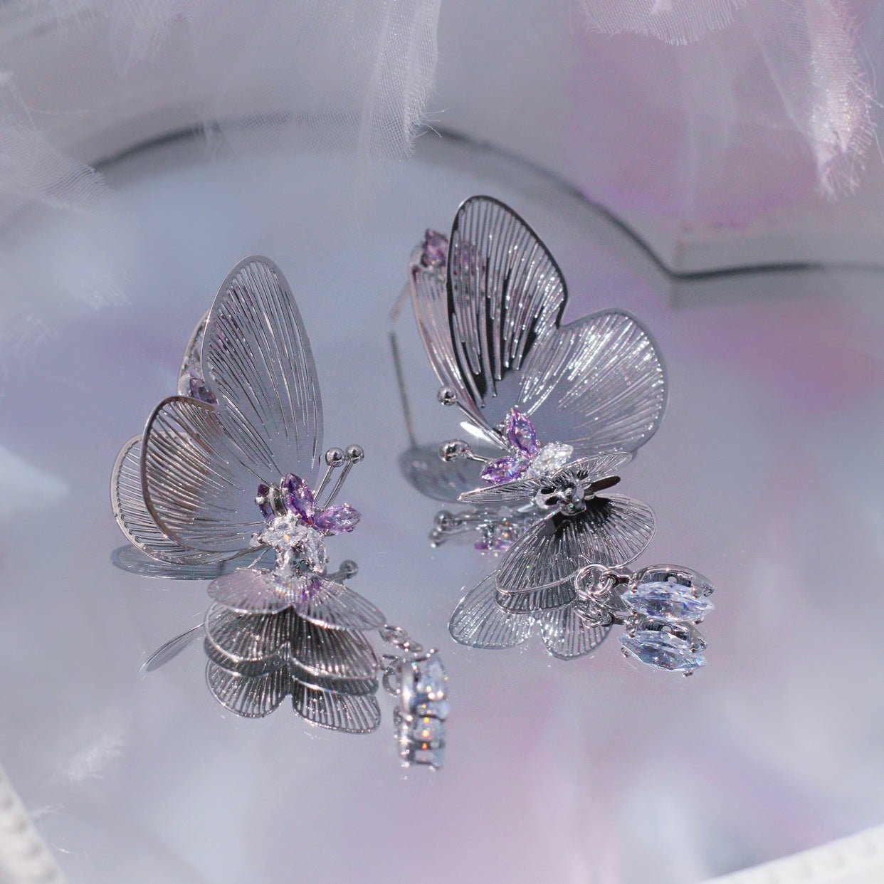 Amethyst Butterfly Earrings - Hypoallergenic - Abbott Atelier