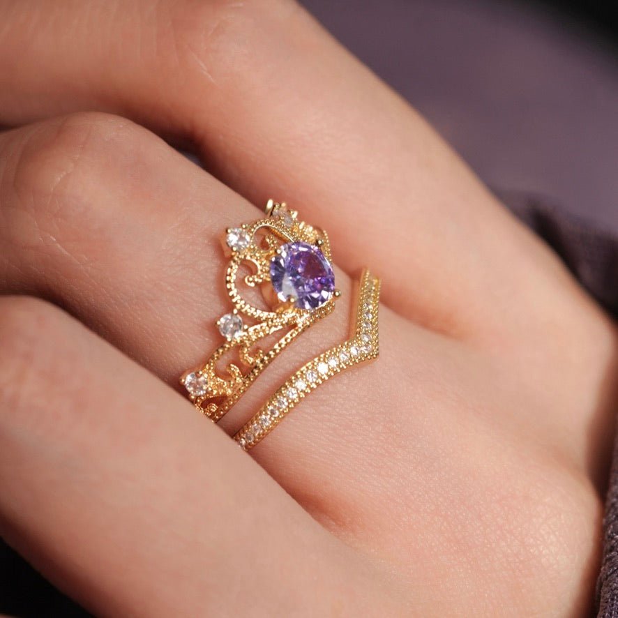 Amethyst Tiara Ring Set - Gold - Plated - Abbott Atelier