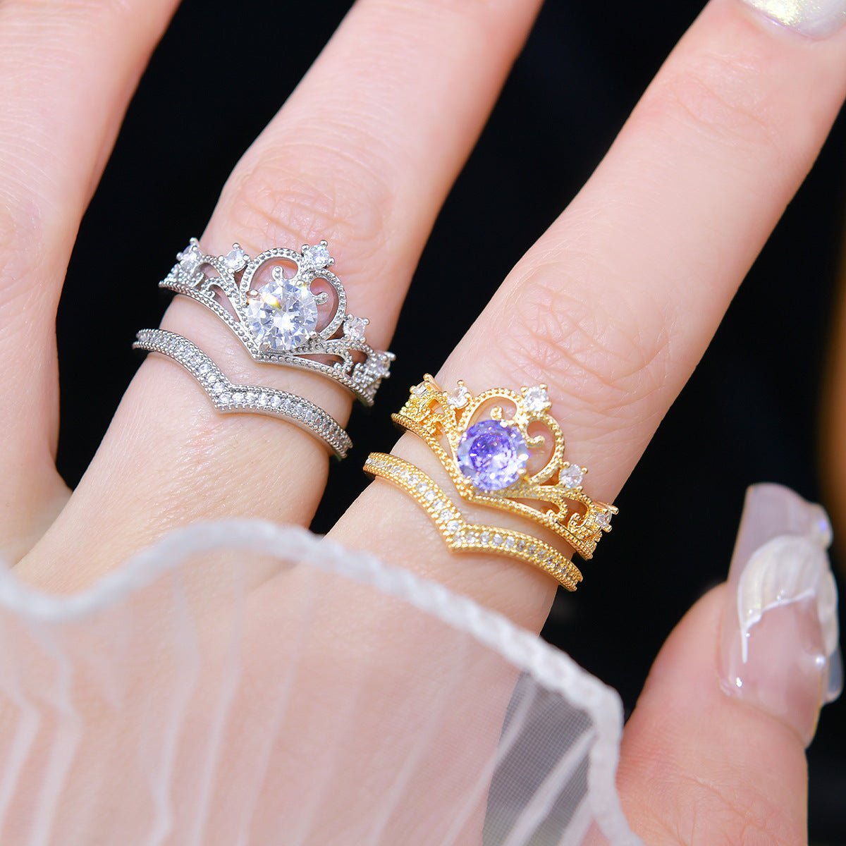 Amethyst Tiara Ring Set - Gold - Plated - Abbott Atelier