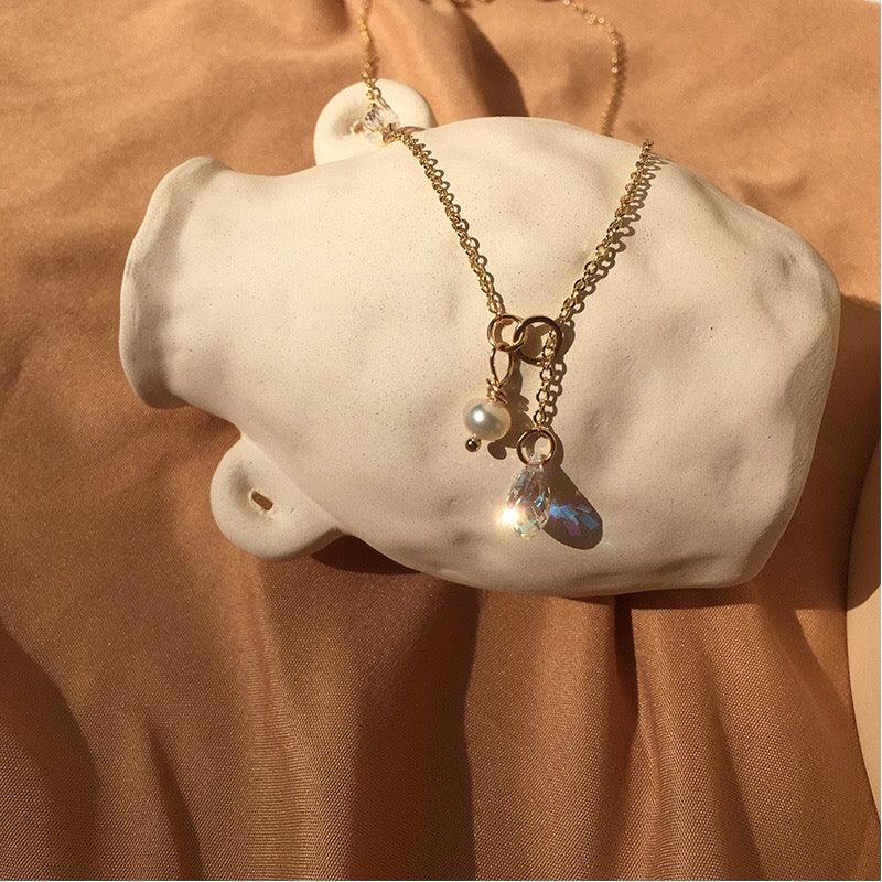 Austrian Crystal & Pearl Necklace - Gold - Filled - Abbott Atelier