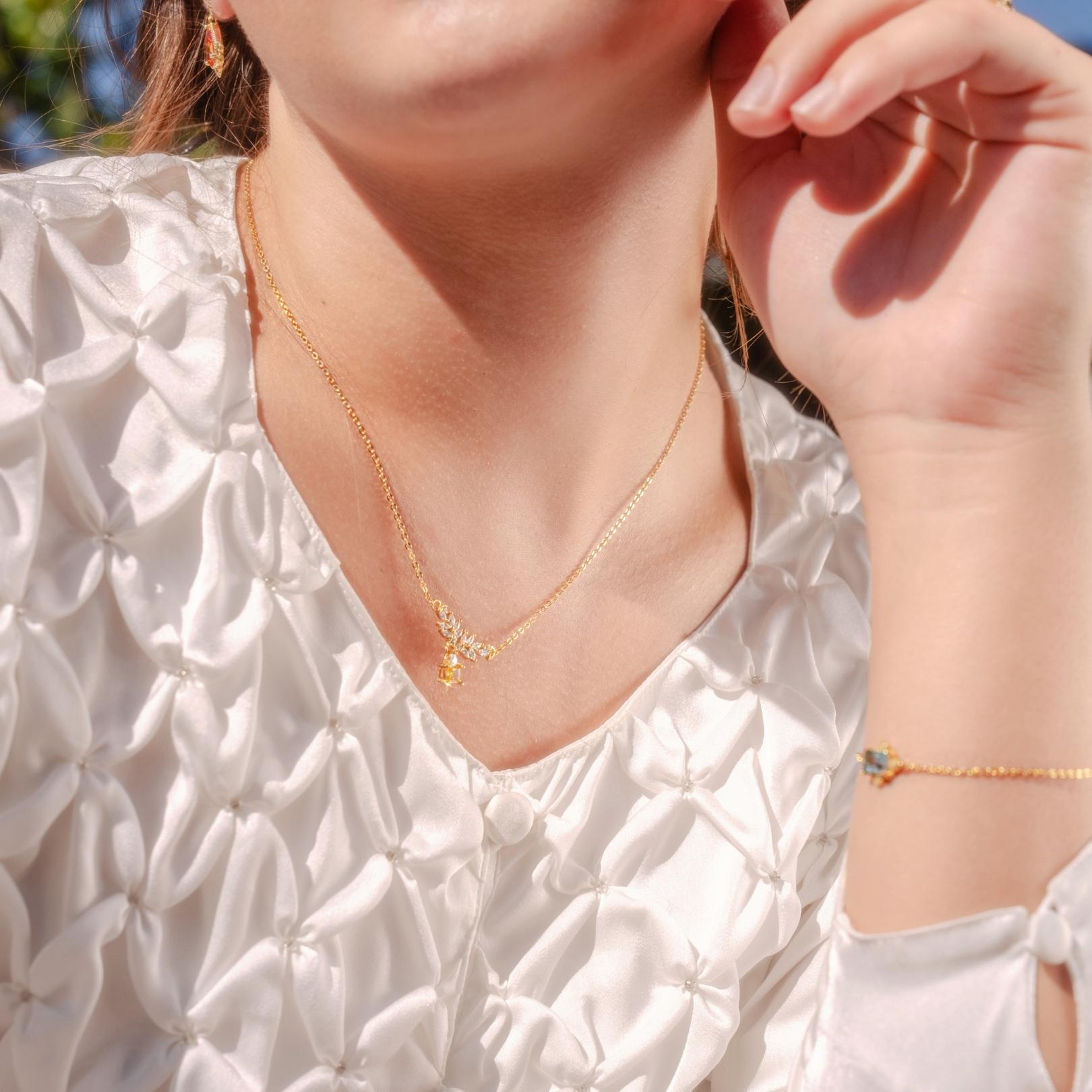 Baroque Citrine Necklace (Solid Silver) - Hypoallergenic - Abbott Atelier