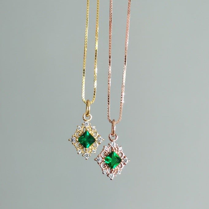 Baroque Emerald Necklace (Solid Silver) - Hypoallergenic - Abbott Atelier