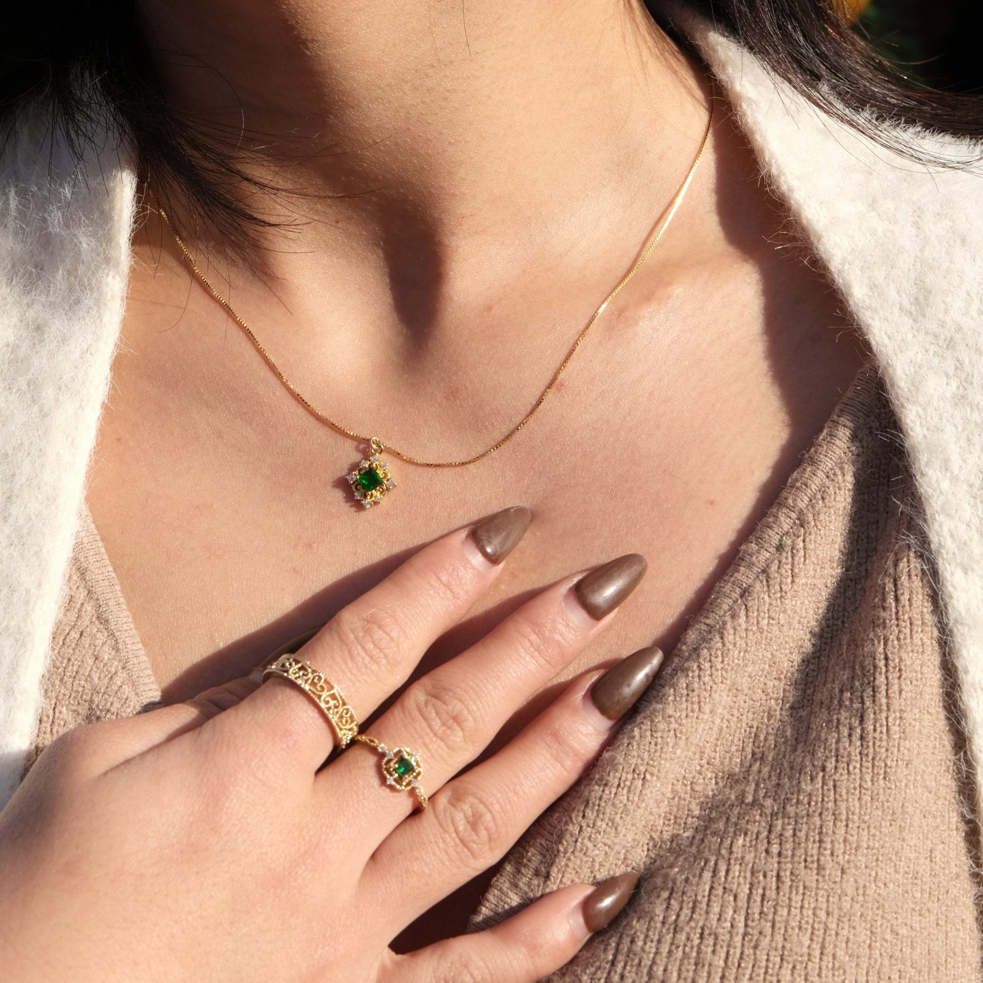 Baroque Emerald Necklace (Solid Silver) - Hypoallergenic - Abbott Atelier