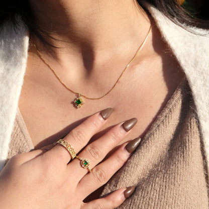 Baroque Emerald Necklace (Solid Silver) - Hypoallergenic - Abbott Atelier