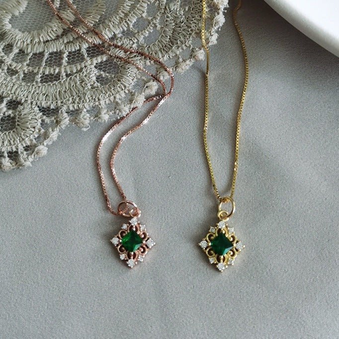 Baroque Emerald Necklace (Solid Silver) - Hypoallergenic - Abbott Atelier