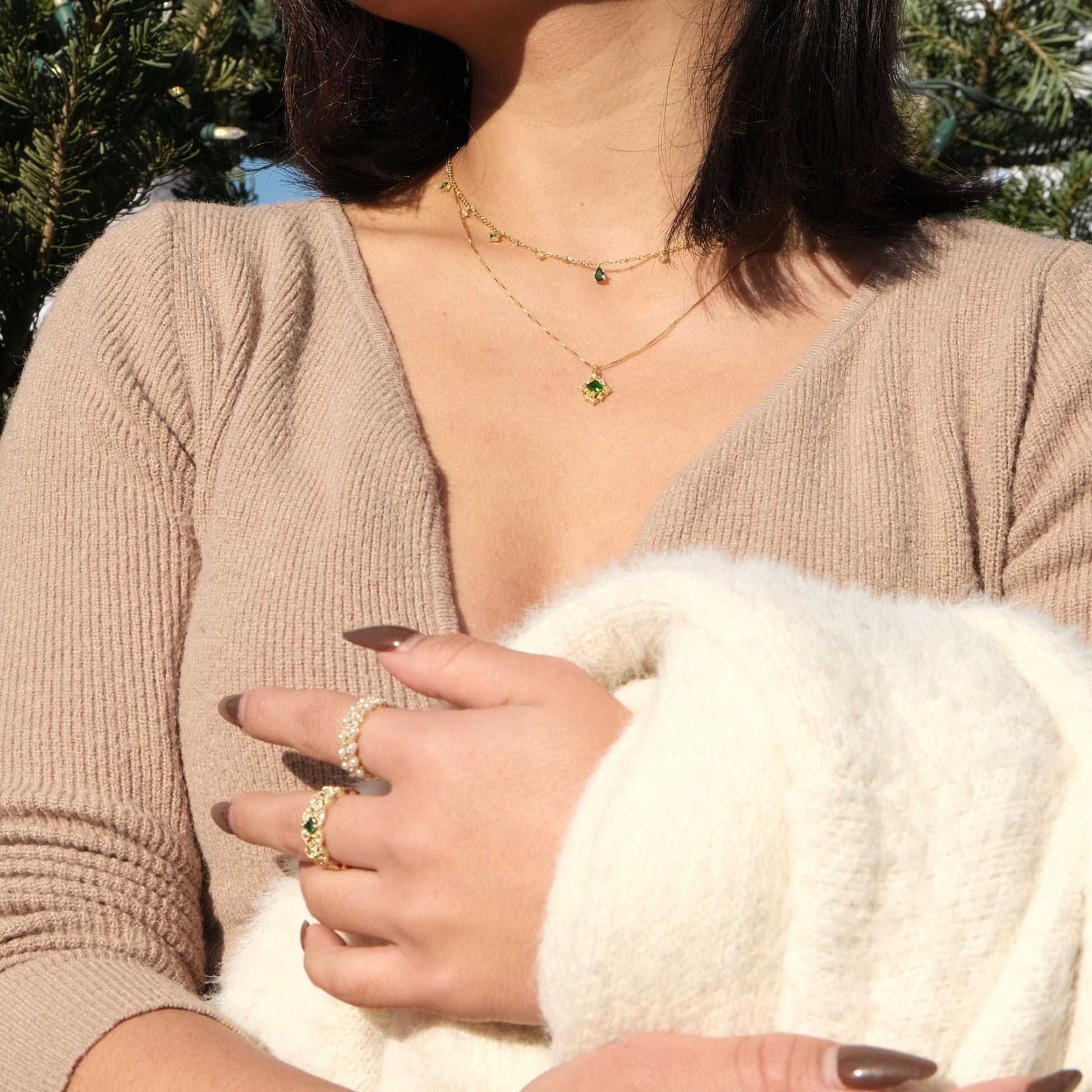 Baroque Emerald Necklace (Solid Silver) - Hypoallergenic - Abbott Atelier