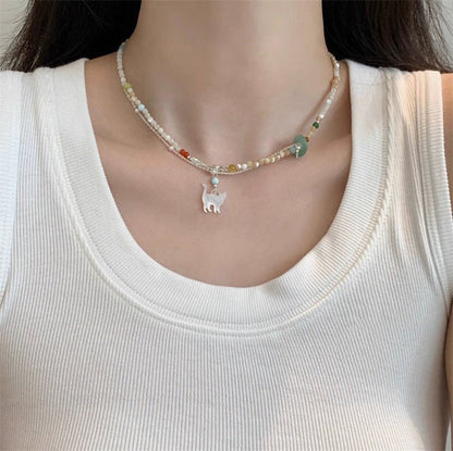 Beaded Cat Necklace - Gold Plated - Abbott Atelier