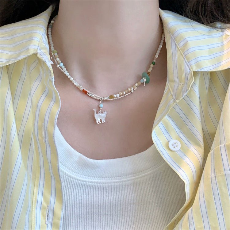 Beaded Cat Necklace - Gold Plated - Abbott Atelier