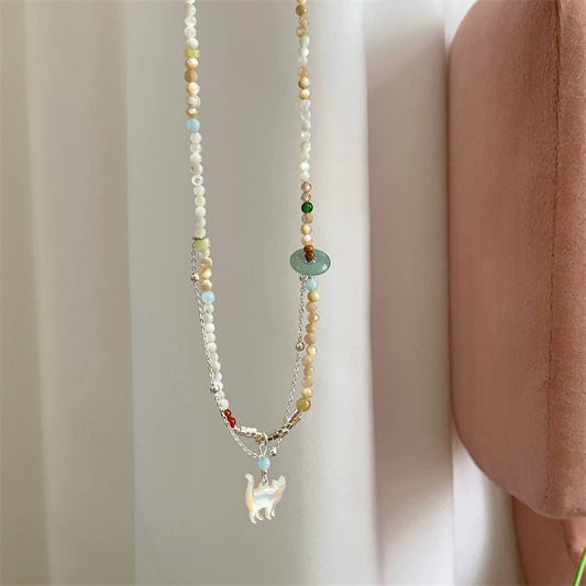 Beaded Cat Necklace - Gold Plated - Abbott Atelier