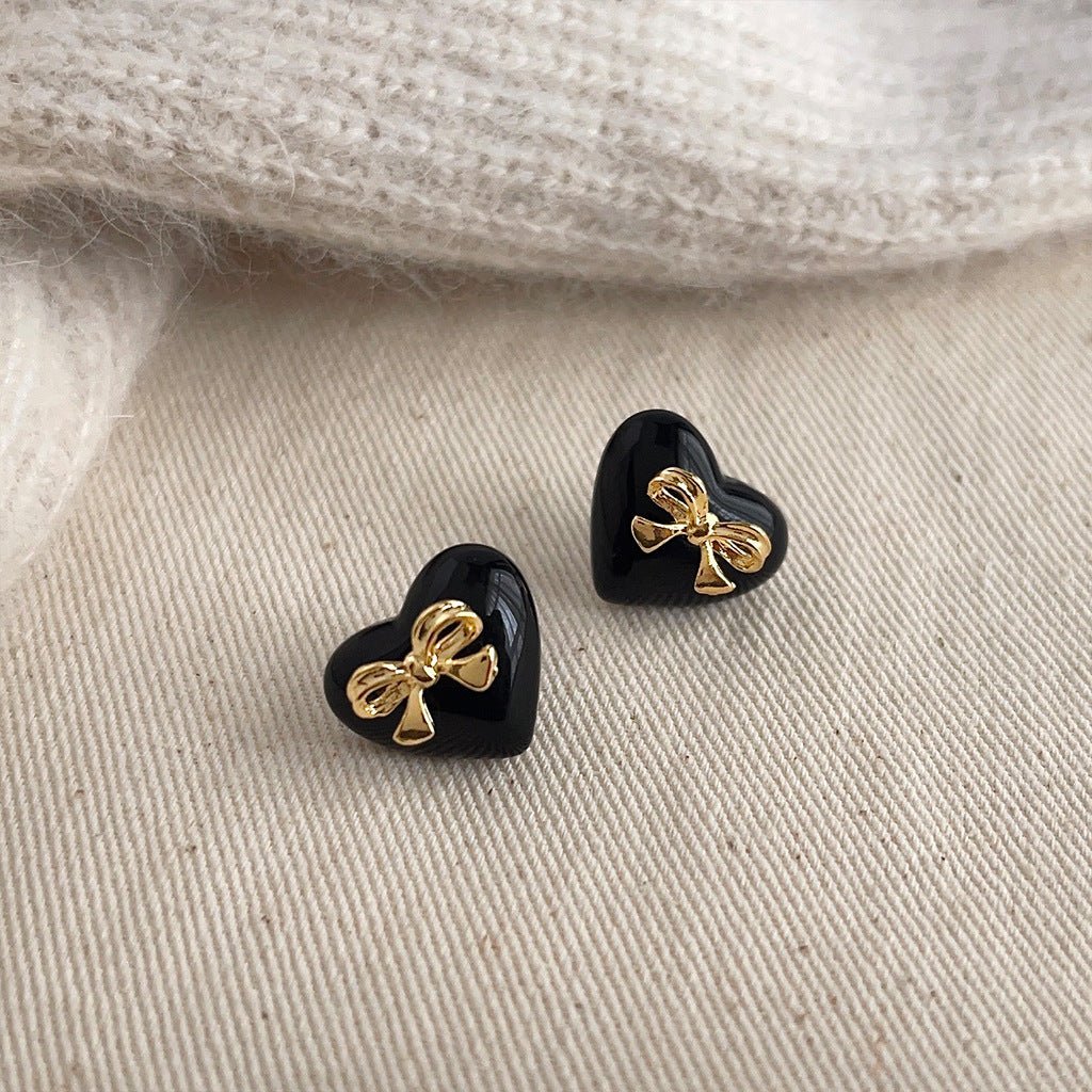 Black Heart Bow Earrings - Hypoallergenic - Abbott Atelier