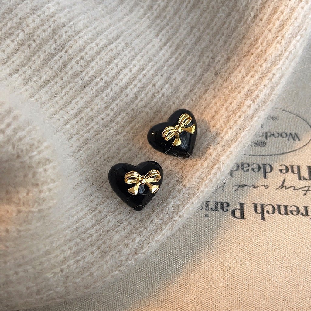 Black Heart Bow Earrings - Hypoallergenic - Abbott Atelier