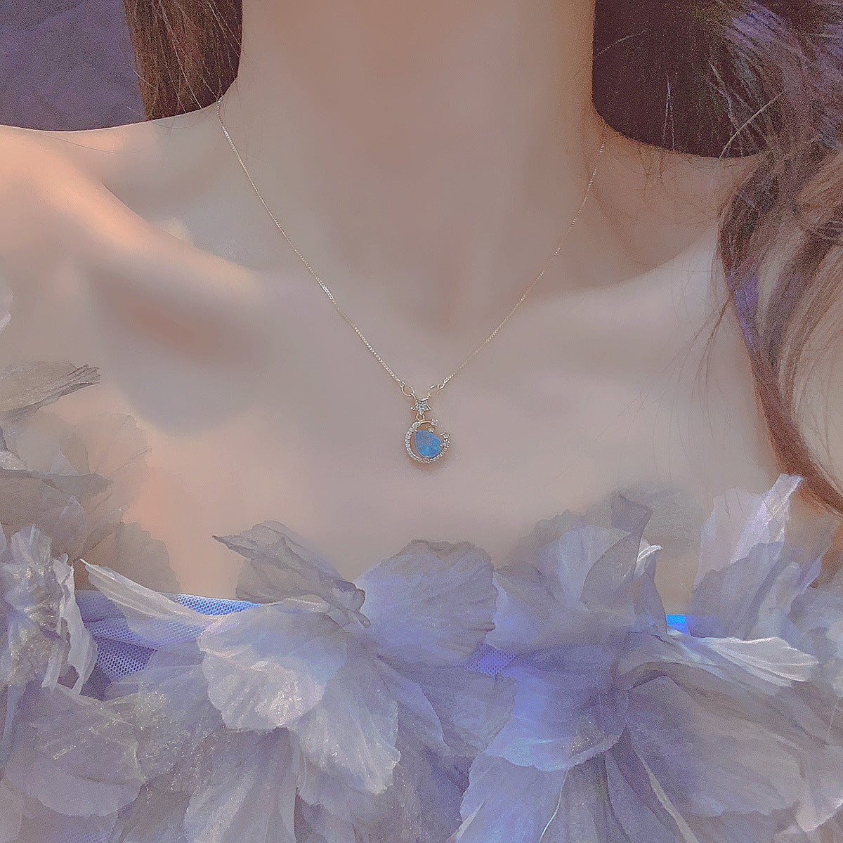 Blue Gem Necklace - Miley - Gold - Plated - Abbott Atelier