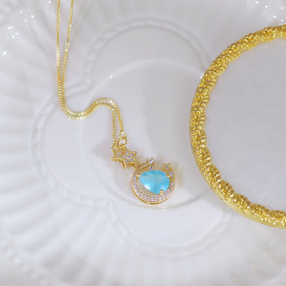 Blue Gem Necklace - Miley - Gold - Plated - Abbott Atelier