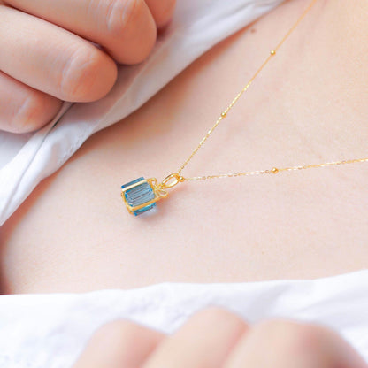 Blue Gift Box Necklace (Solid Silver) - Hypoallergenic - Abbott Atelier
