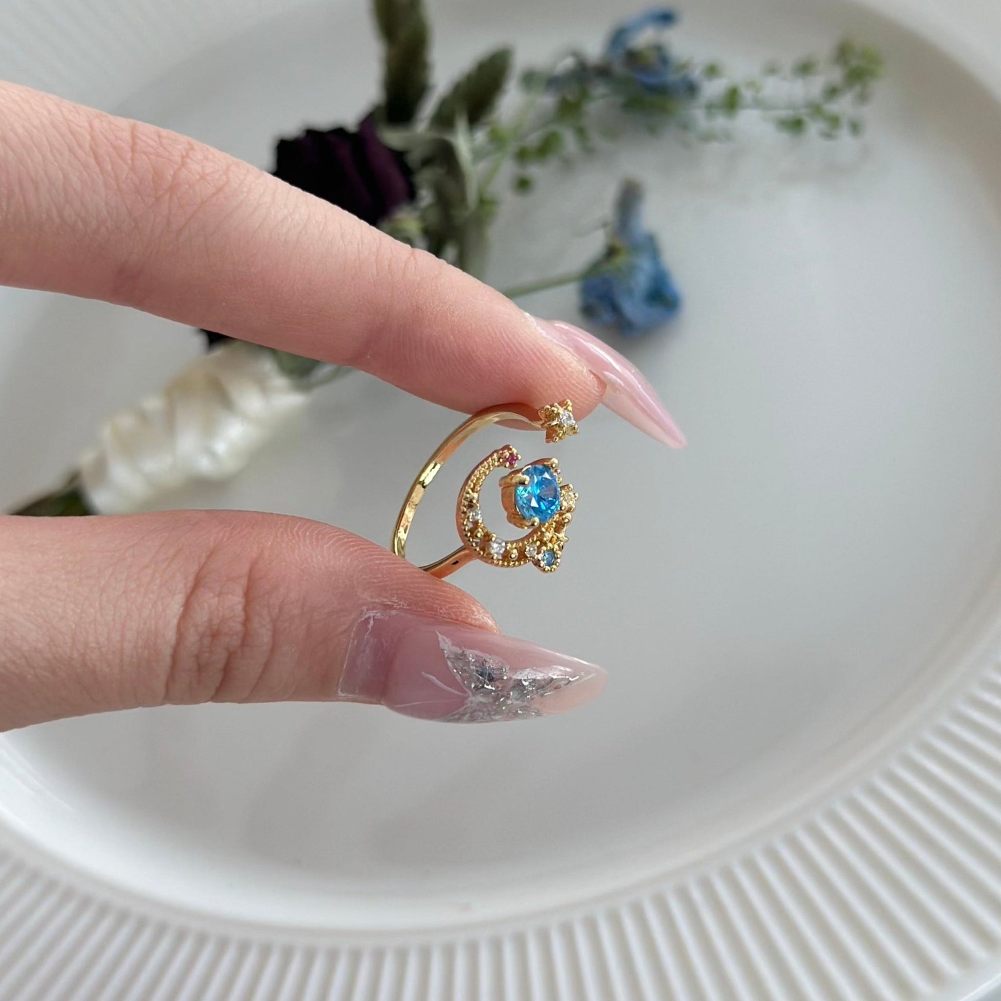 Blue Moon and Star Ring - Jodie - Gold - Plated - Abbott Atelier
