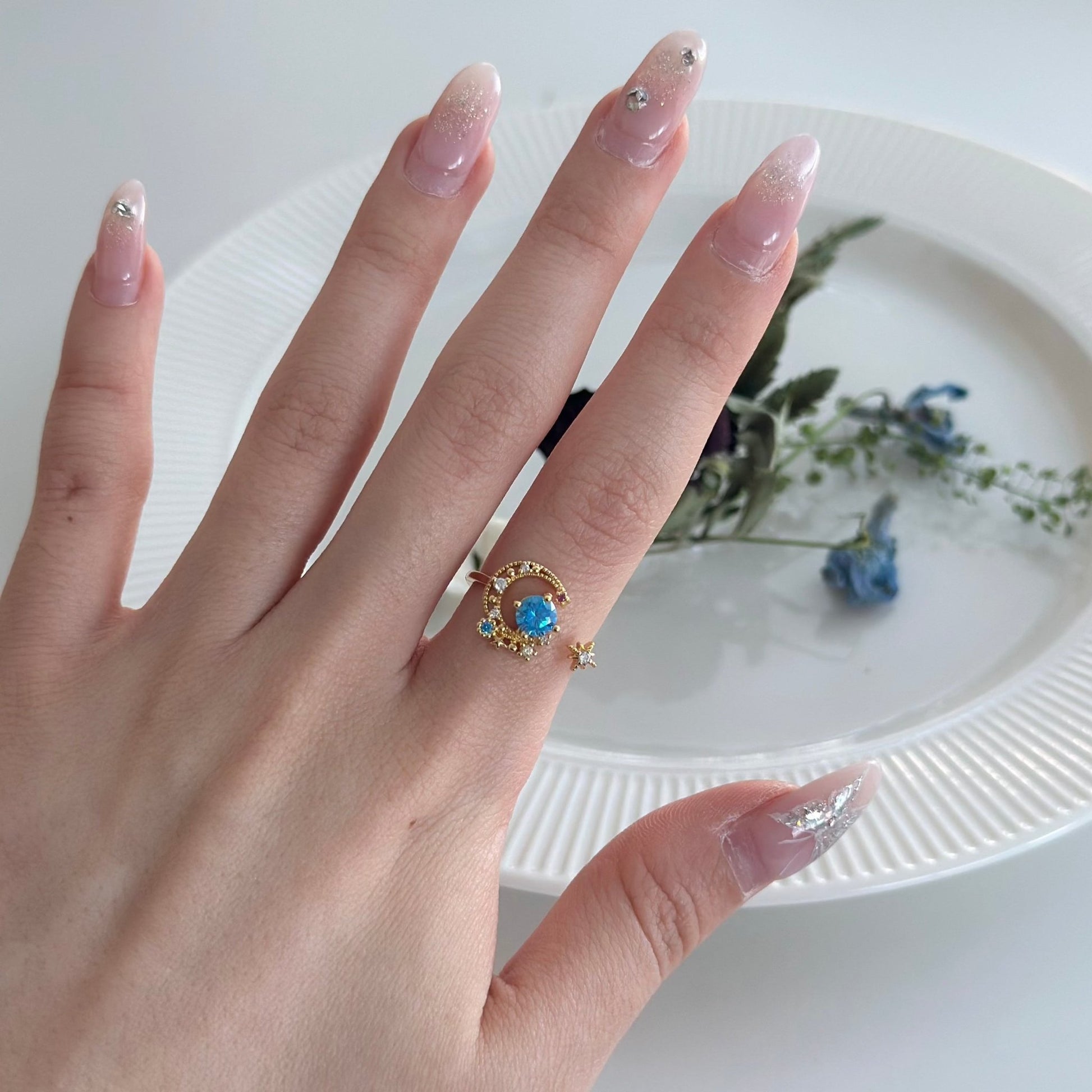 Blue Moon and Star Ring - Jodie - Gold - Plated - Abbott Atelier