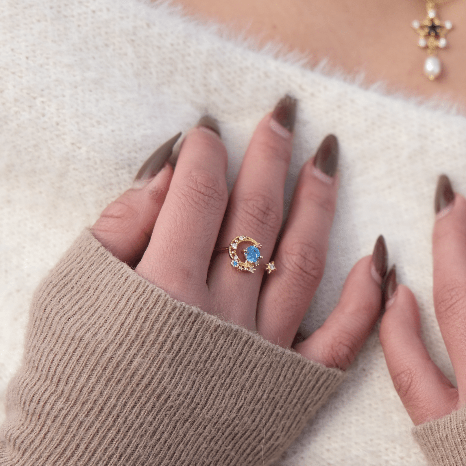 Blue Moon and Star Ring - Jodie - Gold - Plated - Abbott Atelier