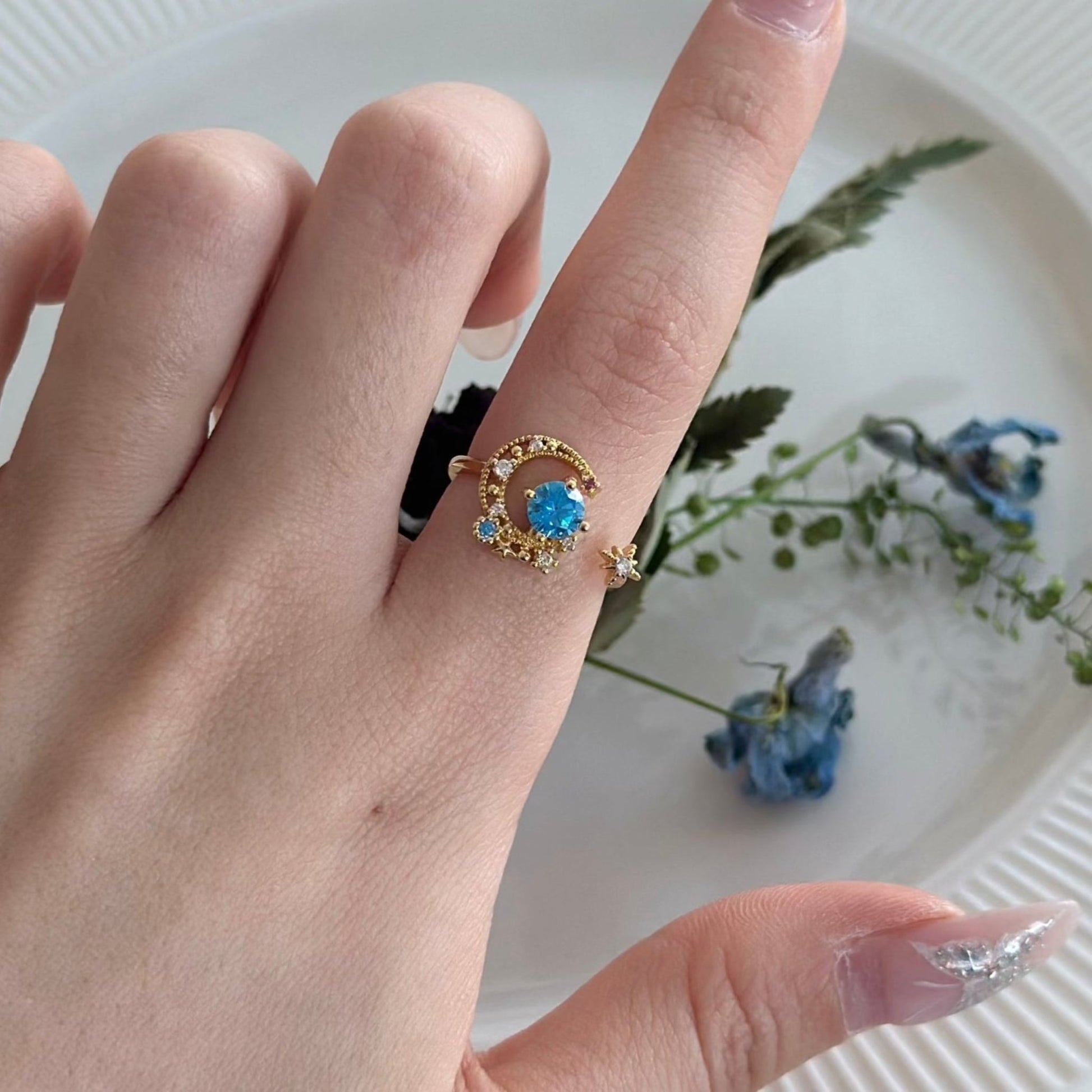 Blue Moon and Star Ring - Jodie - Gold - Plated - Abbott Atelier