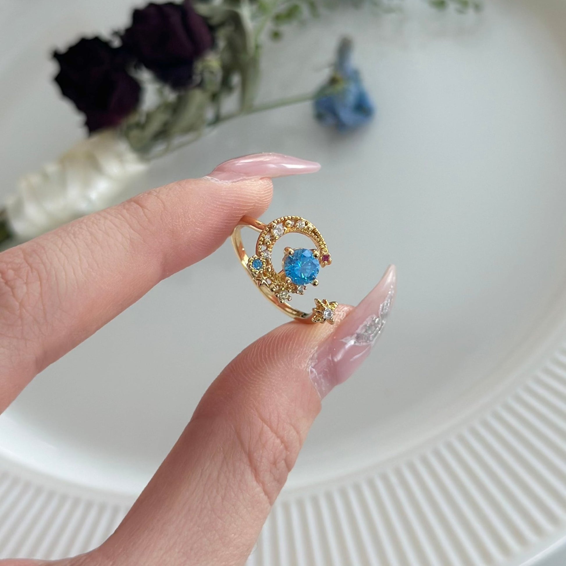 Blue Moon and Star Ring - Jodie - Gold - Plated - Abbott Atelier