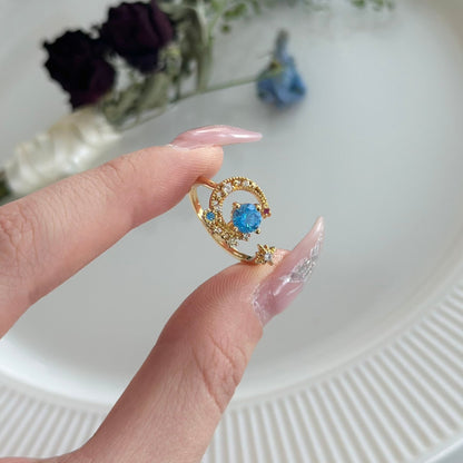 Blue Moon and Star Ring - Jodie - Gold - Plated - Abbott Atelier