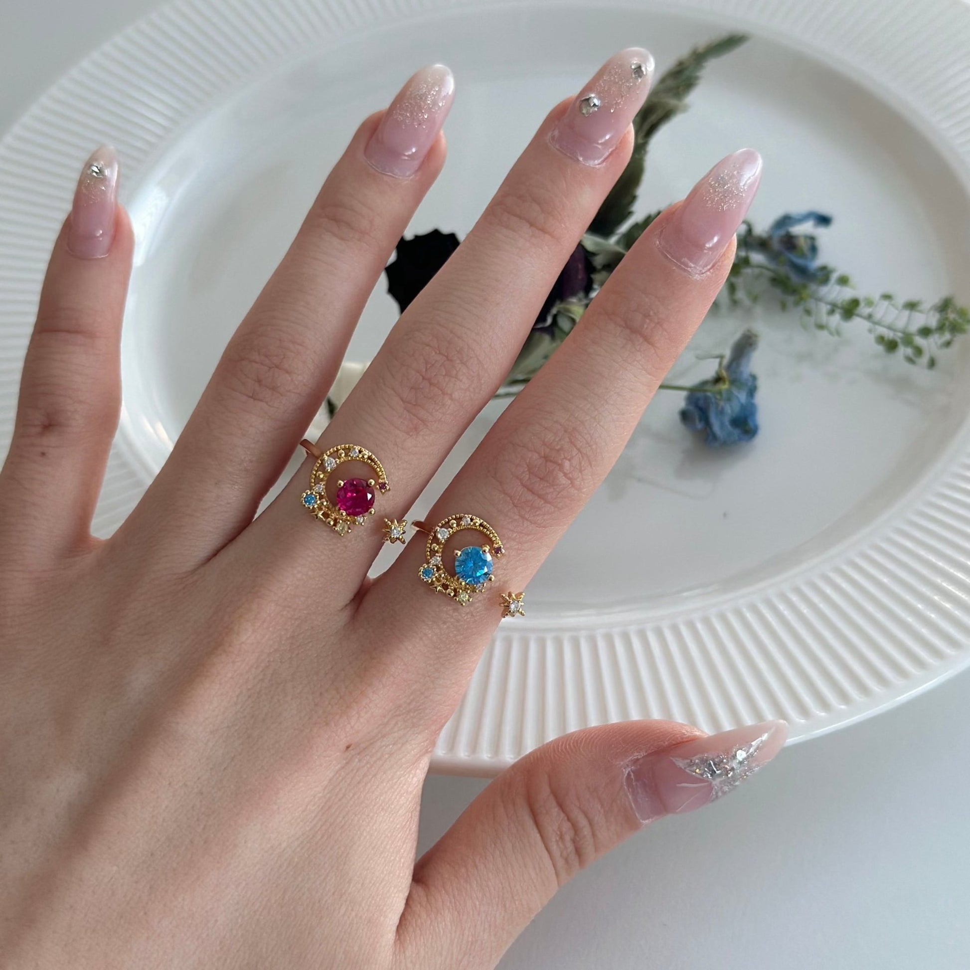 Blue Moon and Star Ring - Jodie - Gold - Plated - Abbott Atelier