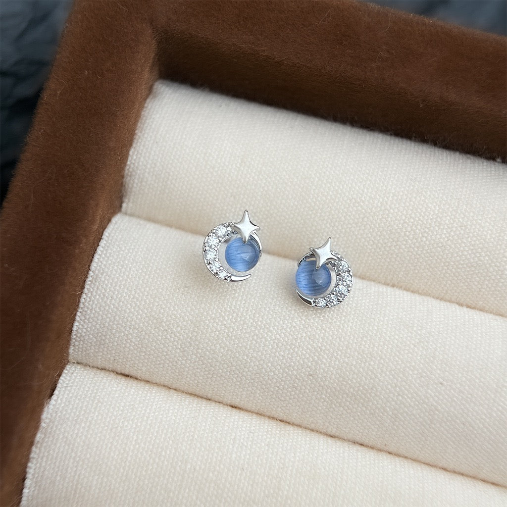 Blue Moonlight Stud Earrings - Hypoallergenic - Abbott Atelier
