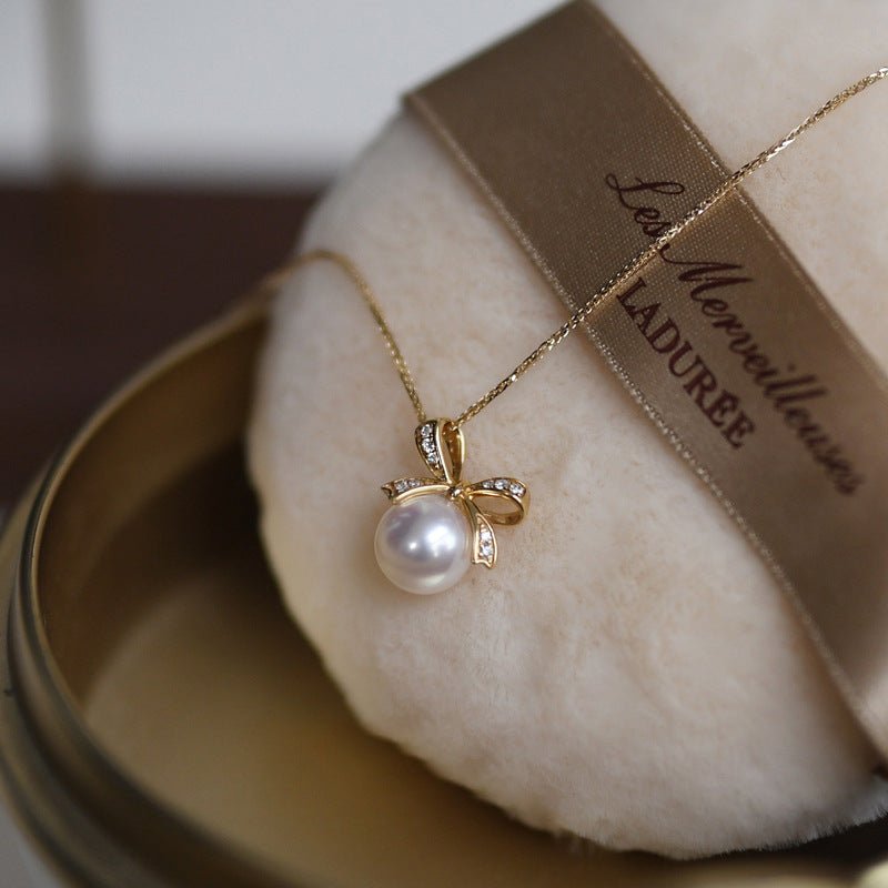 Bow Pearl Necklace (Solid Silver) - Hypoallergenic - Abbott Atelier