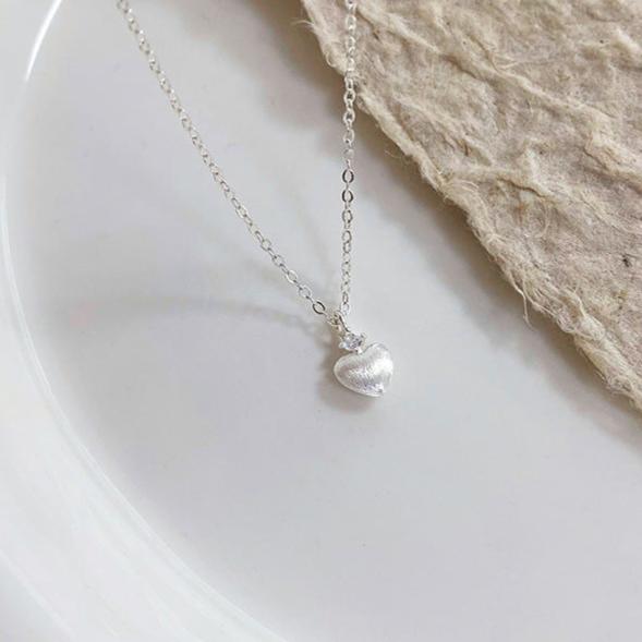 Brushed Heart Necklace (Solid Silver) - Waterproof - Abbott Atelier