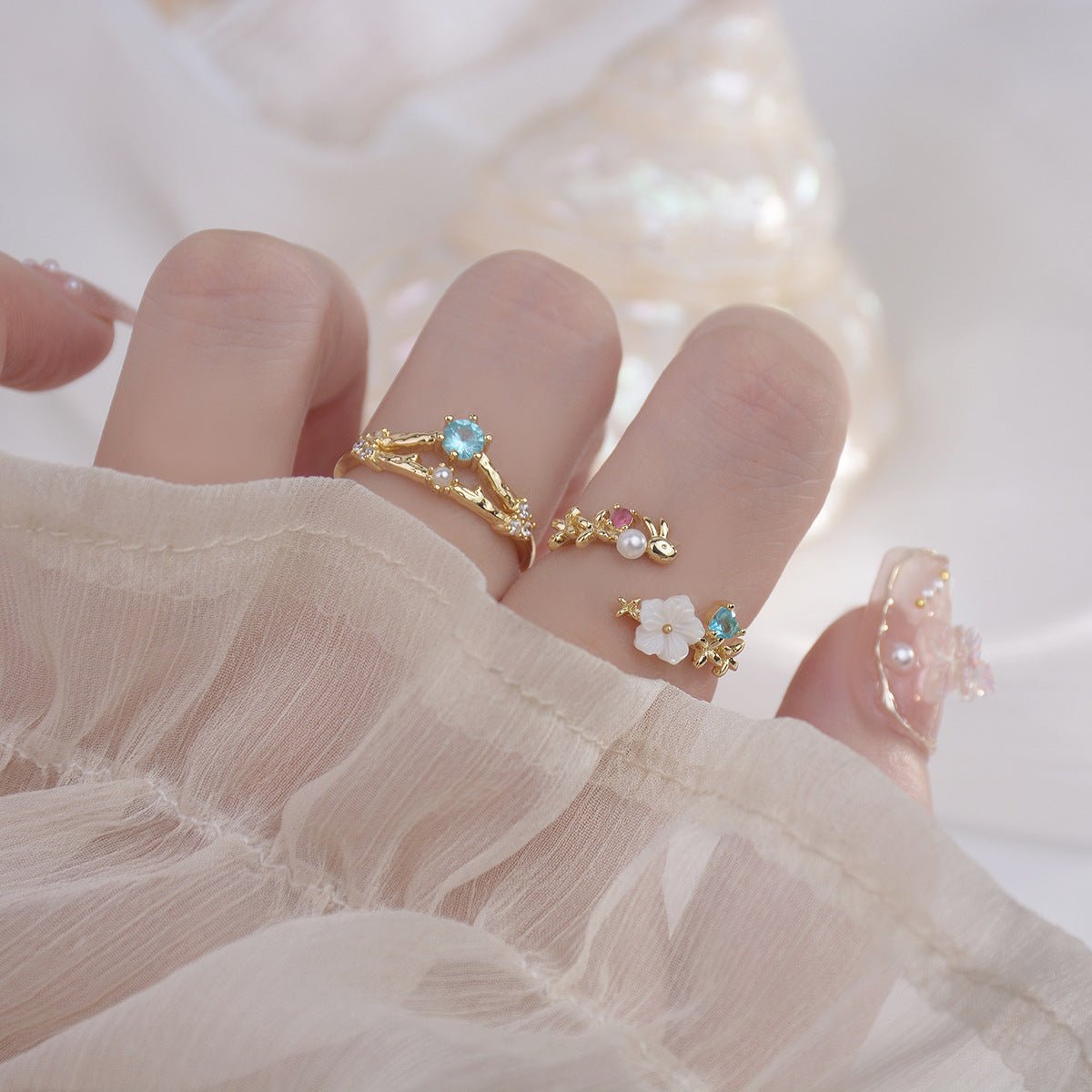 Cherry Blossom Ring Set - Gold - Plated - Abbott Atelier