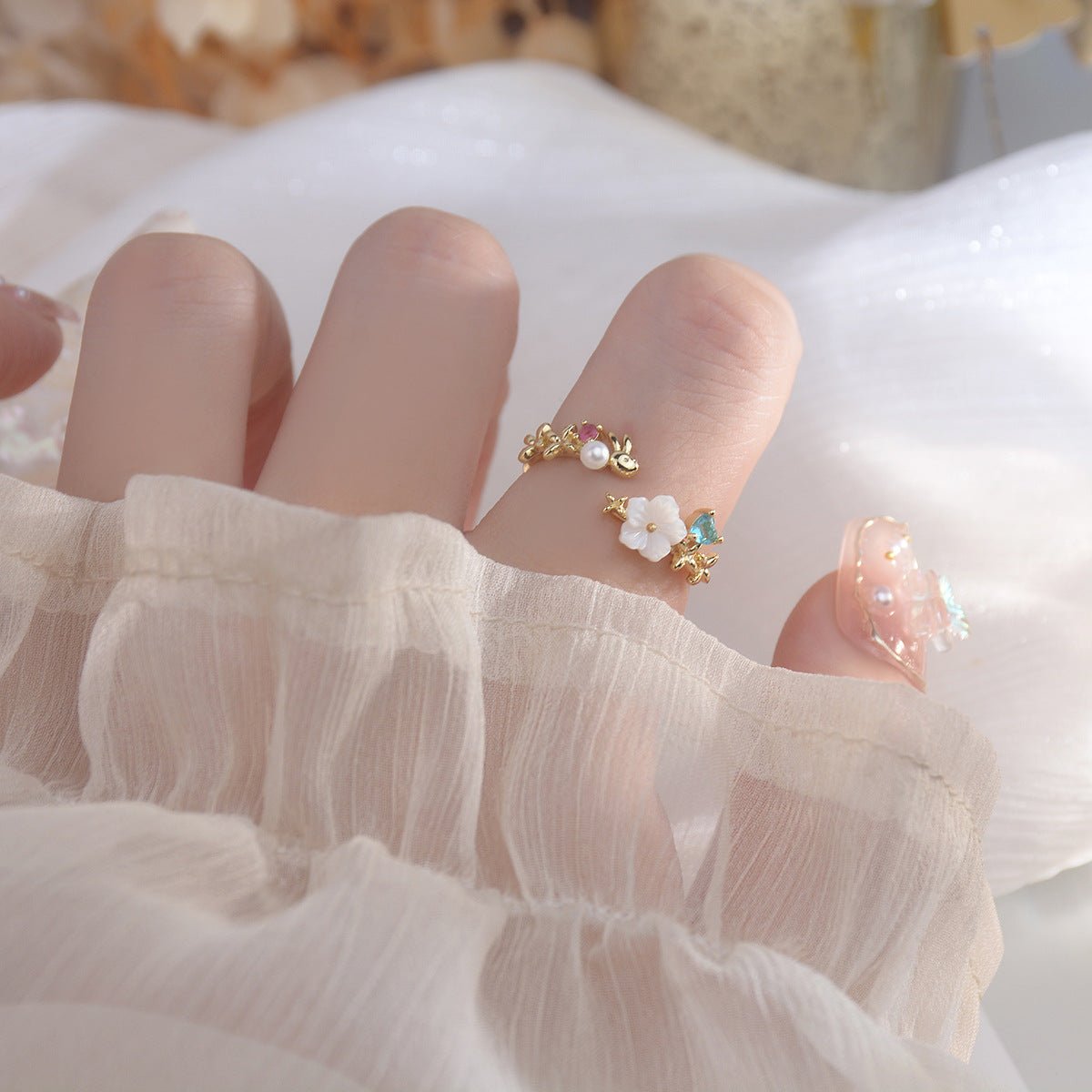 Cherry Blossom Ring Set - Gold - Plated - Abbott Atelier