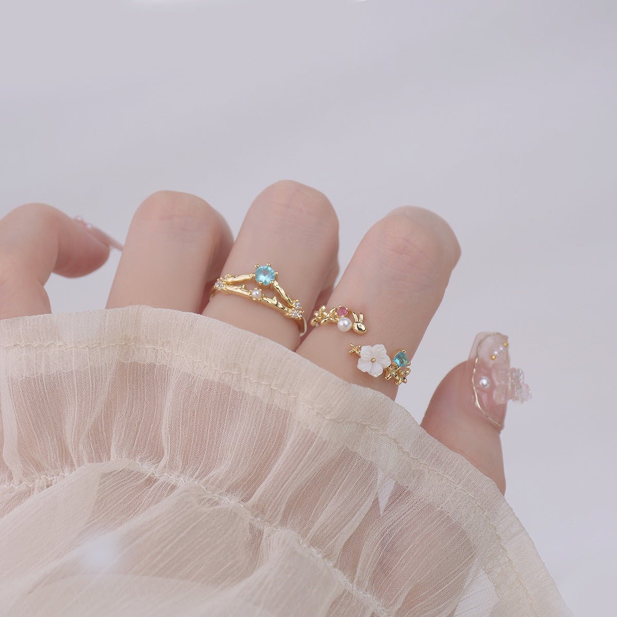 Cherry Blossom Ring Set - Gold - Plated - Abbott Atelier