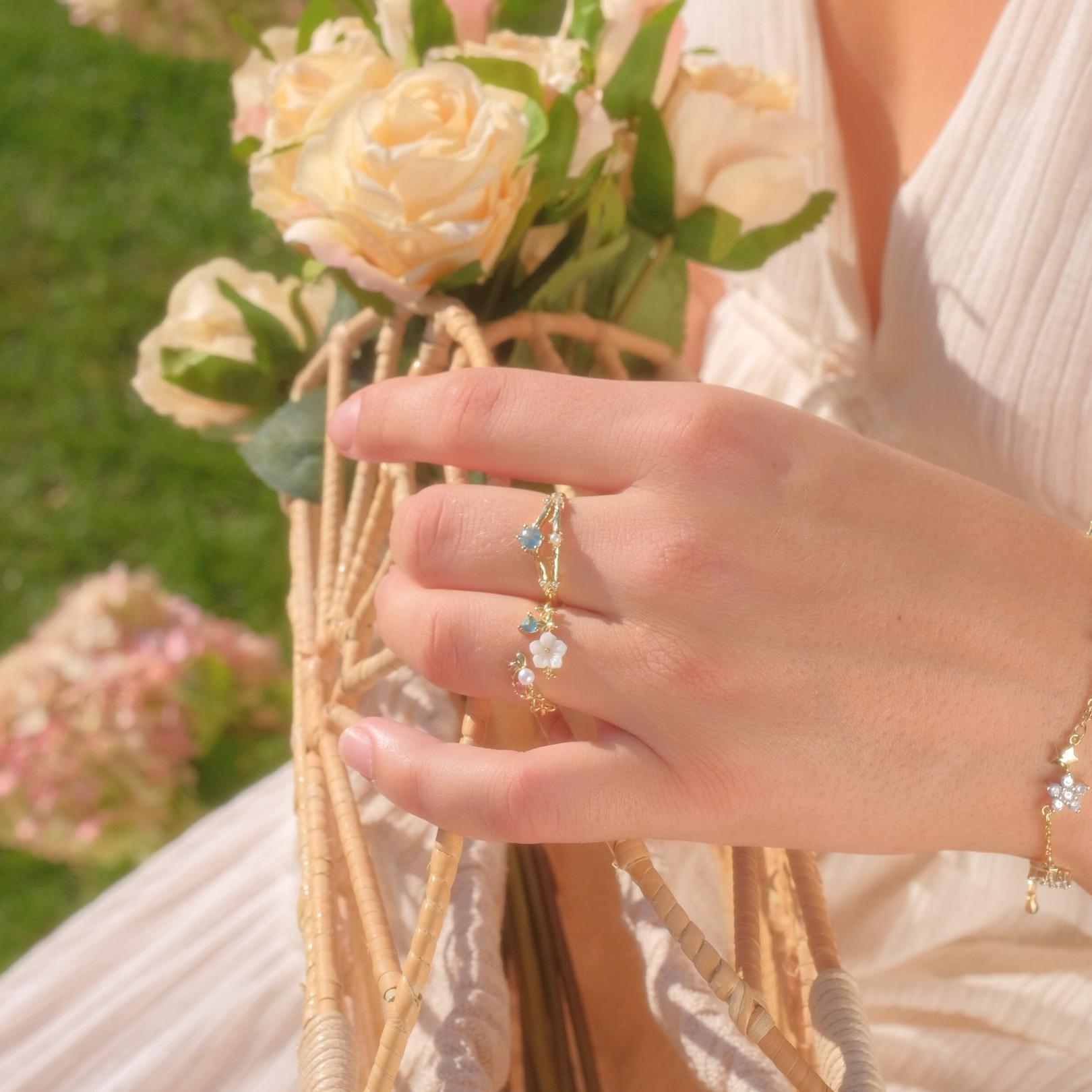 Cherry Blossom Ring Set - Gold - Plated - Abbott Atelier
