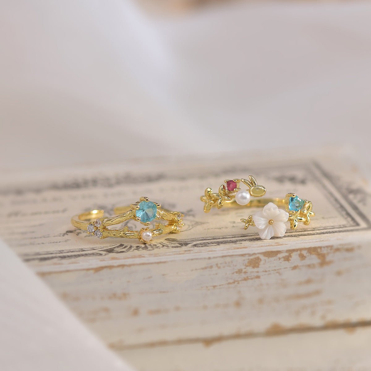 Cherry Blossom Ring Set - Gold - Plated - Abbott Atelier