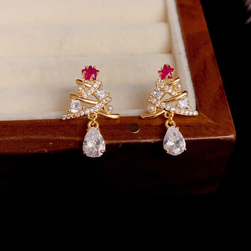 Christmas Tree Pink Star Earrings - Hypoallergenic - Abbott Atelier