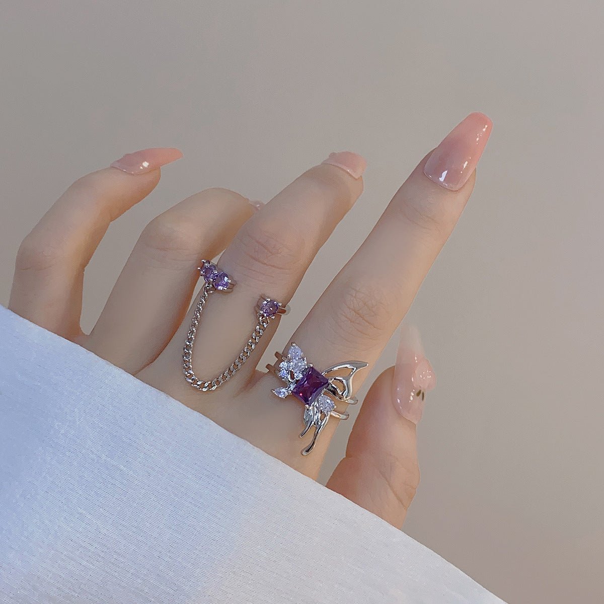 [Clearance] Amethyst Ring Set - Gold - Plated - Abbott Atelier