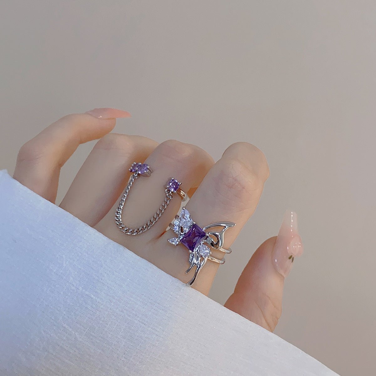 [Clearance] Amethyst Ring Set - Gold - Plated - Abbott Atelier