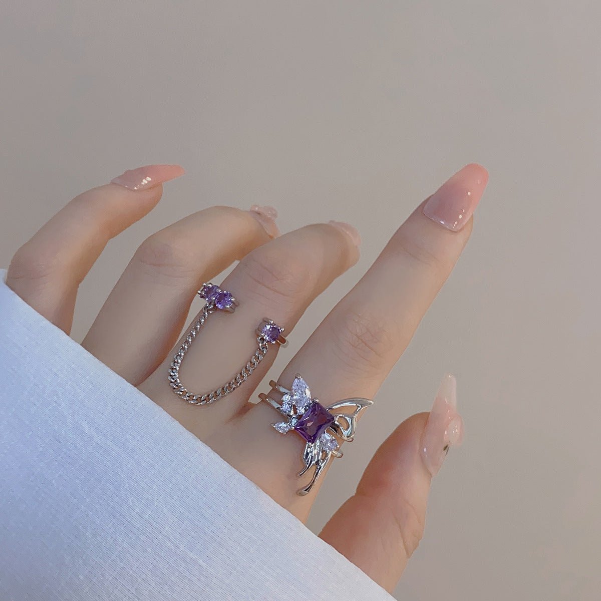 [Clearance] Amethyst Ring Set - Gold - Plated - Abbott Atelier
