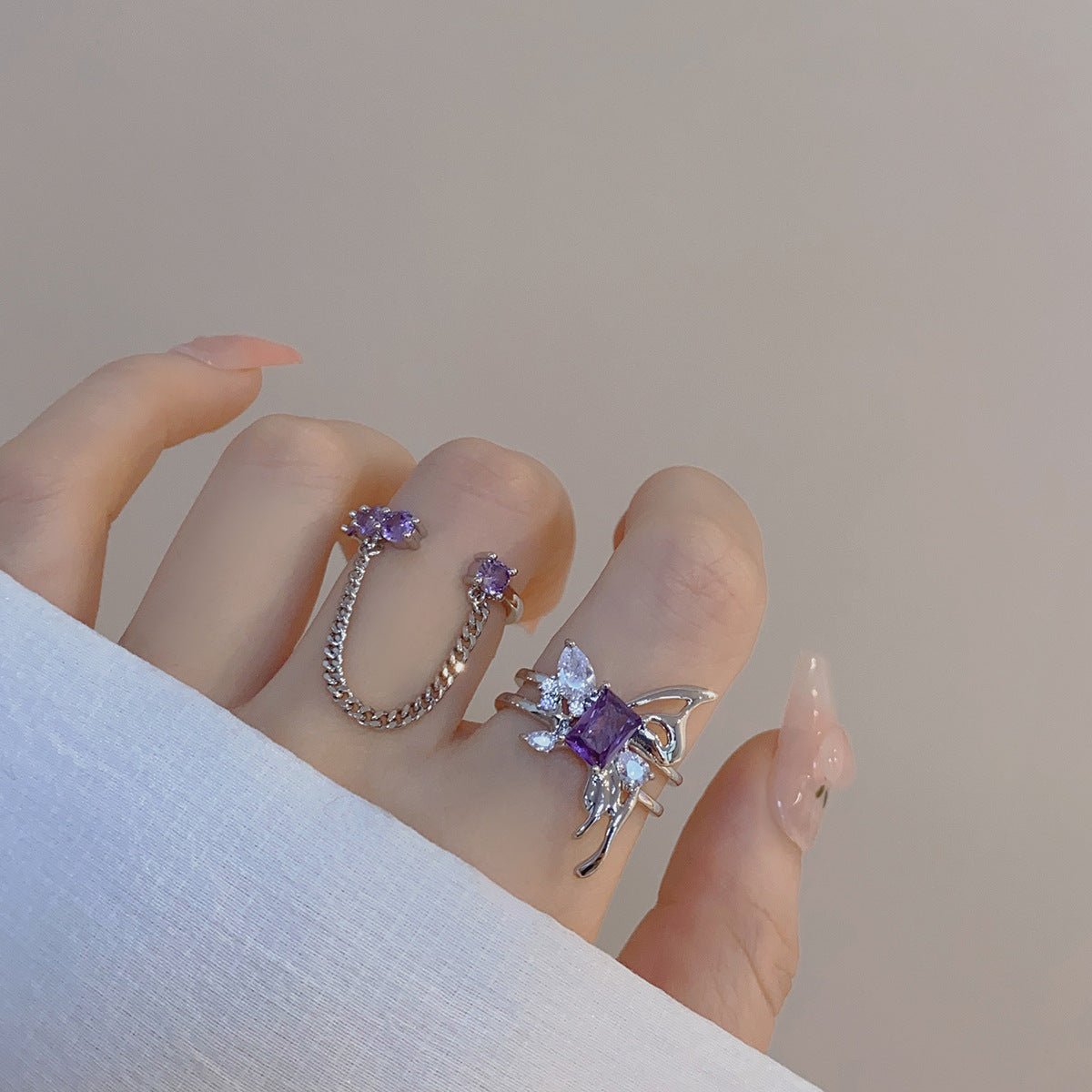 [Clearance] Amethyst Ring Set - Gold - Plated - Abbott Atelier