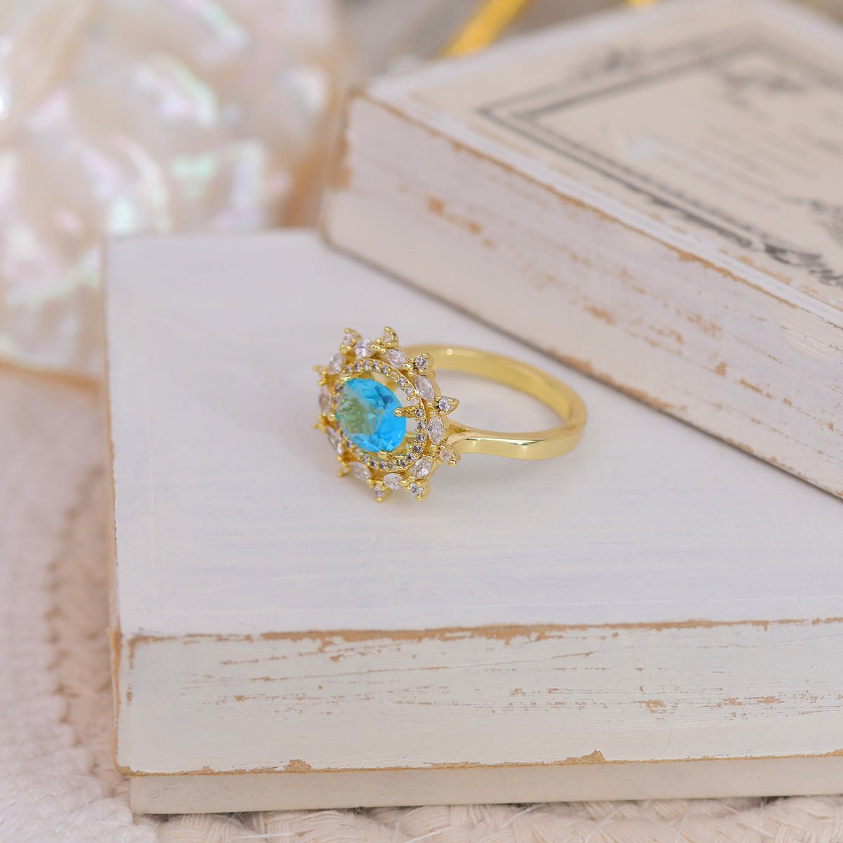 [Clearance] Blue Gemstone Ring - Marilyn - Gold - Plated - Abbott Atelier