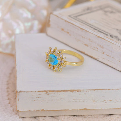 [Clearance] Blue Gemstone Ring - Marilyn - Gold - Plated - Abbott Atelier
