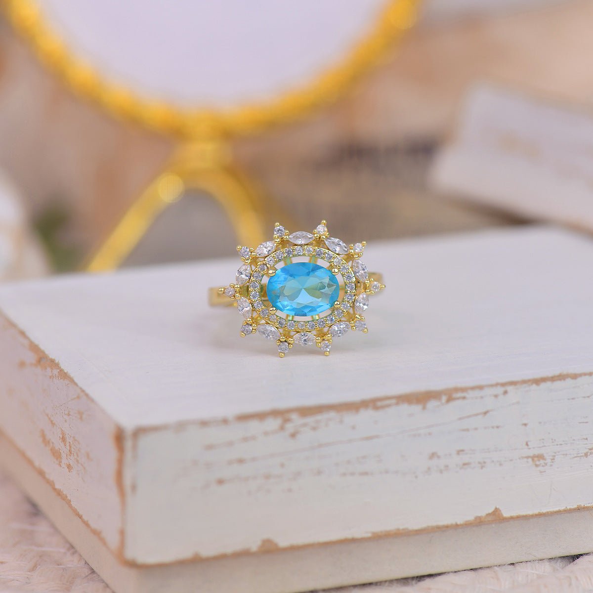[Clearance] Blue Gemstone Ring - Marilyn - Gold - Plated - Abbott Atelier