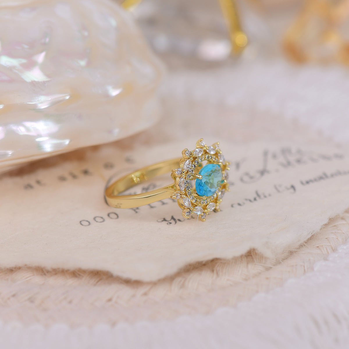 [Clearance] Blue Gemstone Ring - Marilyn - Gold - Plated - Abbott Atelier